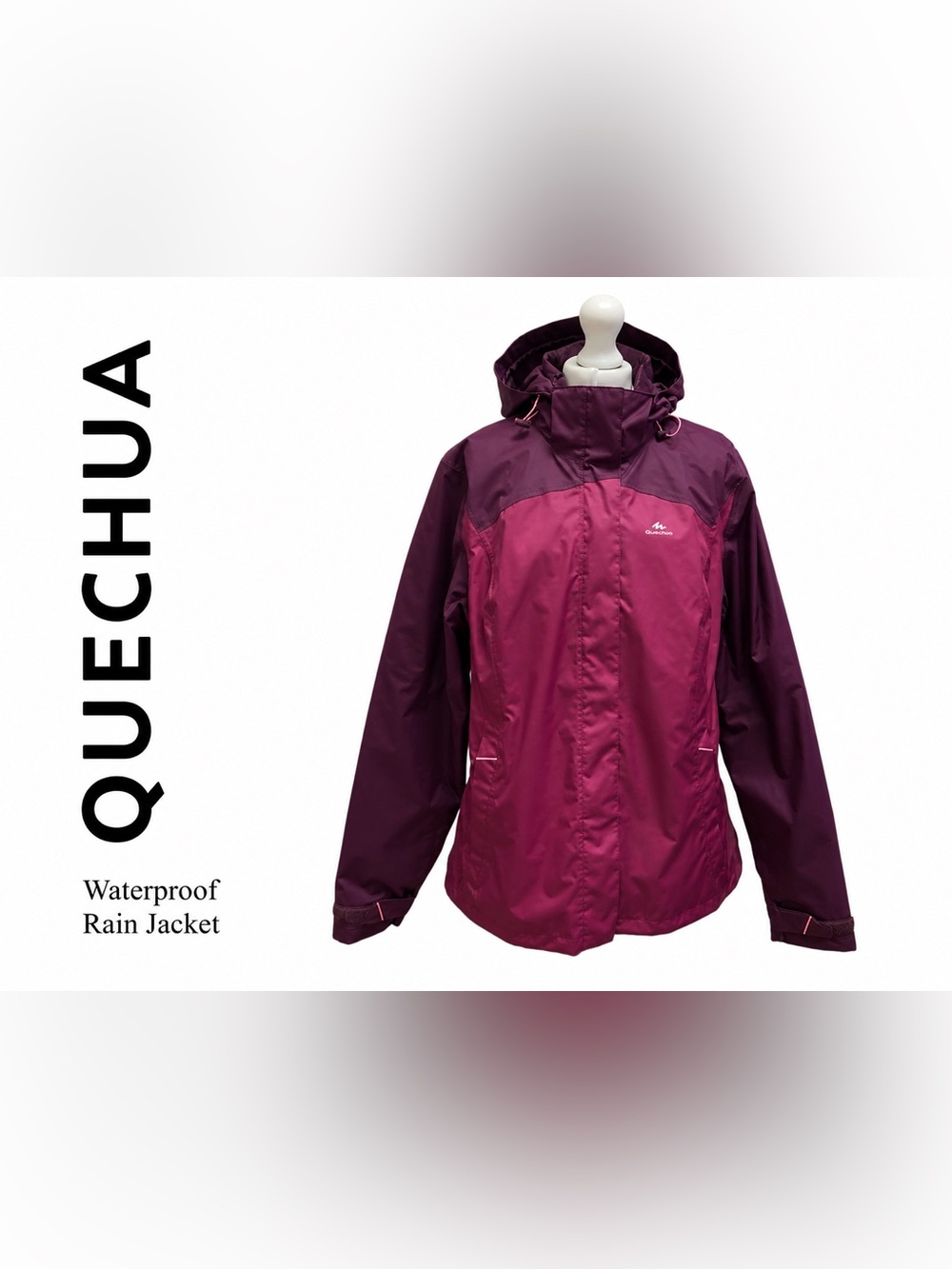 Quechua Waterproof Rain Jacket Hooded Hiking Outdoor Coat Women’s Large